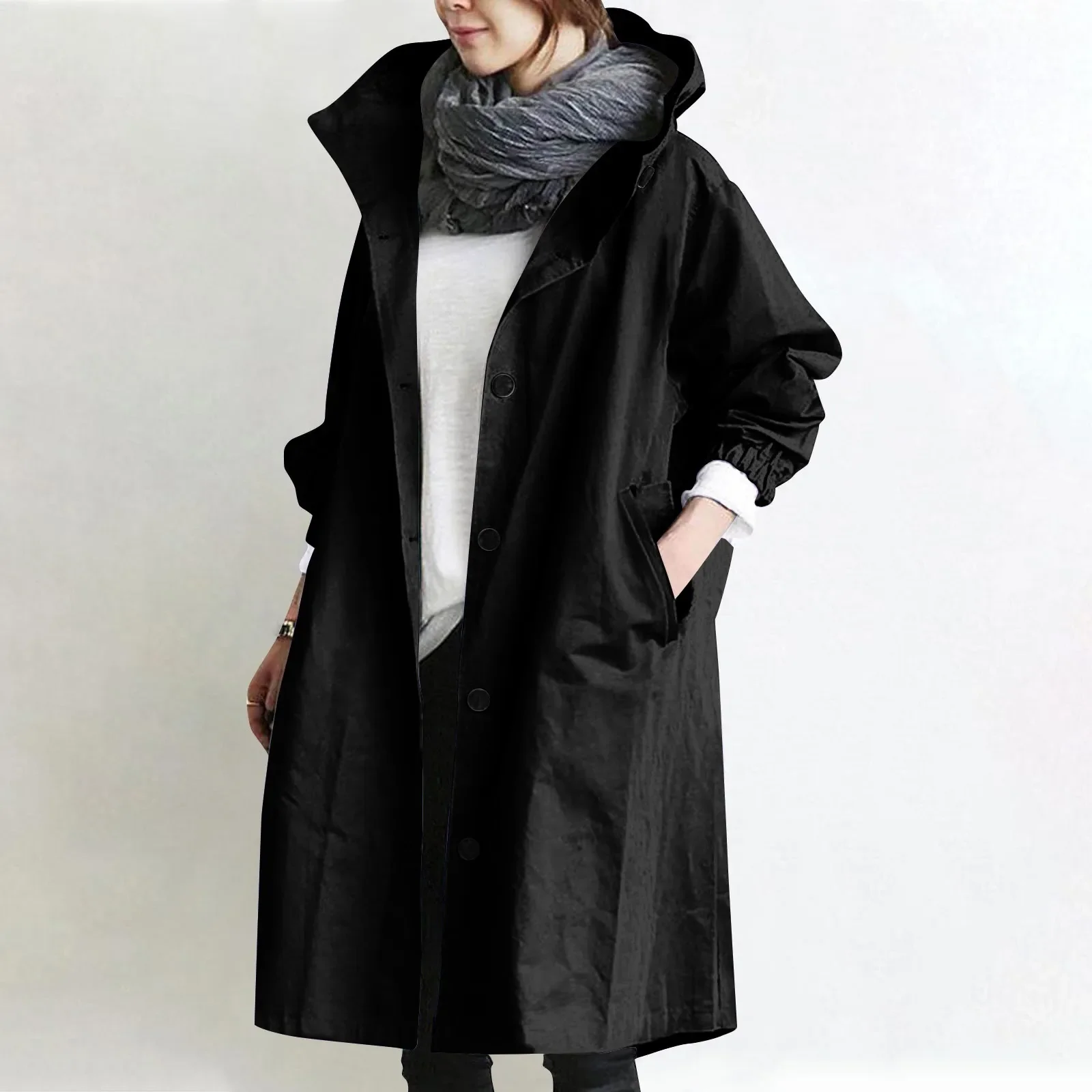 Women's Long Hooded Trench Coat - Image 10
