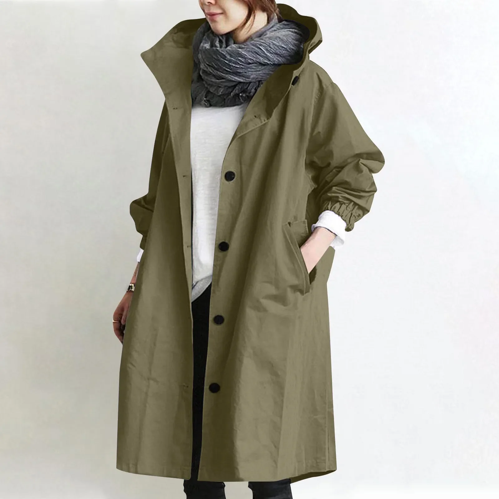 Women's Long Hooded Trench Coat - Image 11