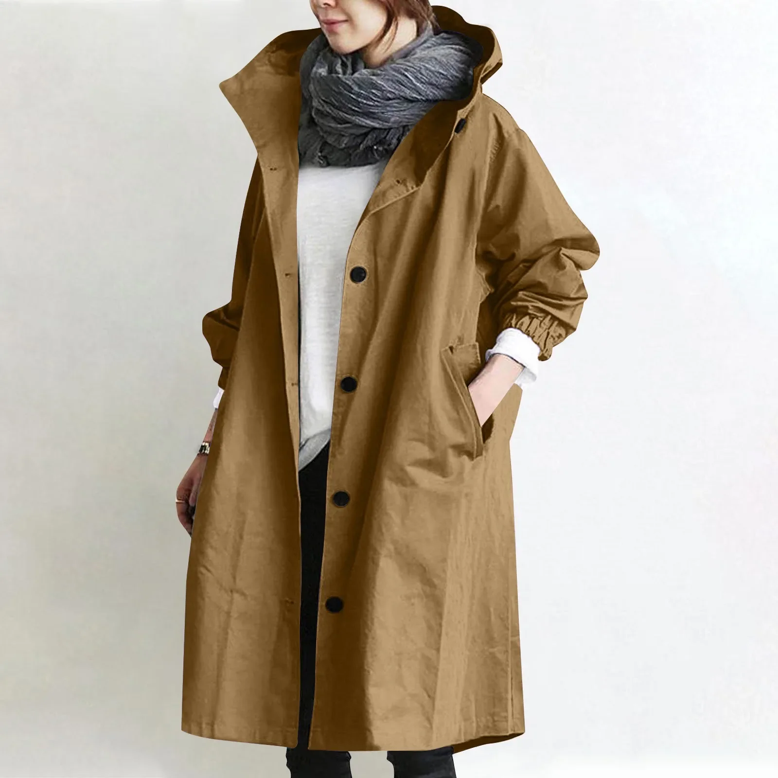 Women's Long Hooded Trench Coat - Image 8