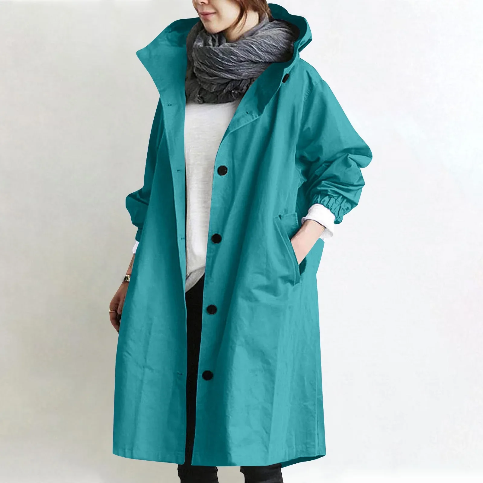 Women's Long Hooded Trench Coat - Image 9