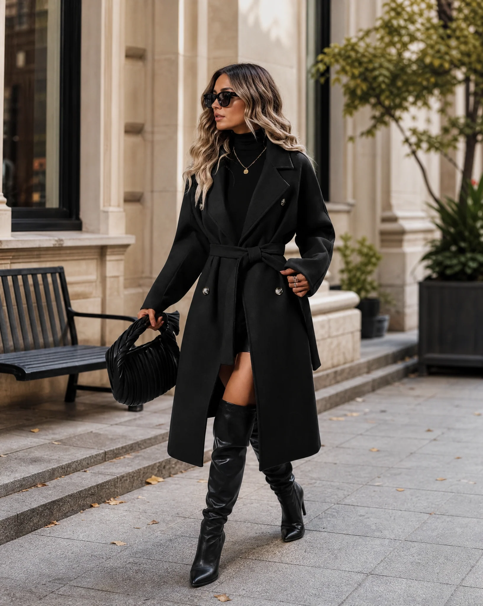 Women's Longline Winter Trench Coat — Belted Insulated Long-Sleeve Overcoat - Image 3