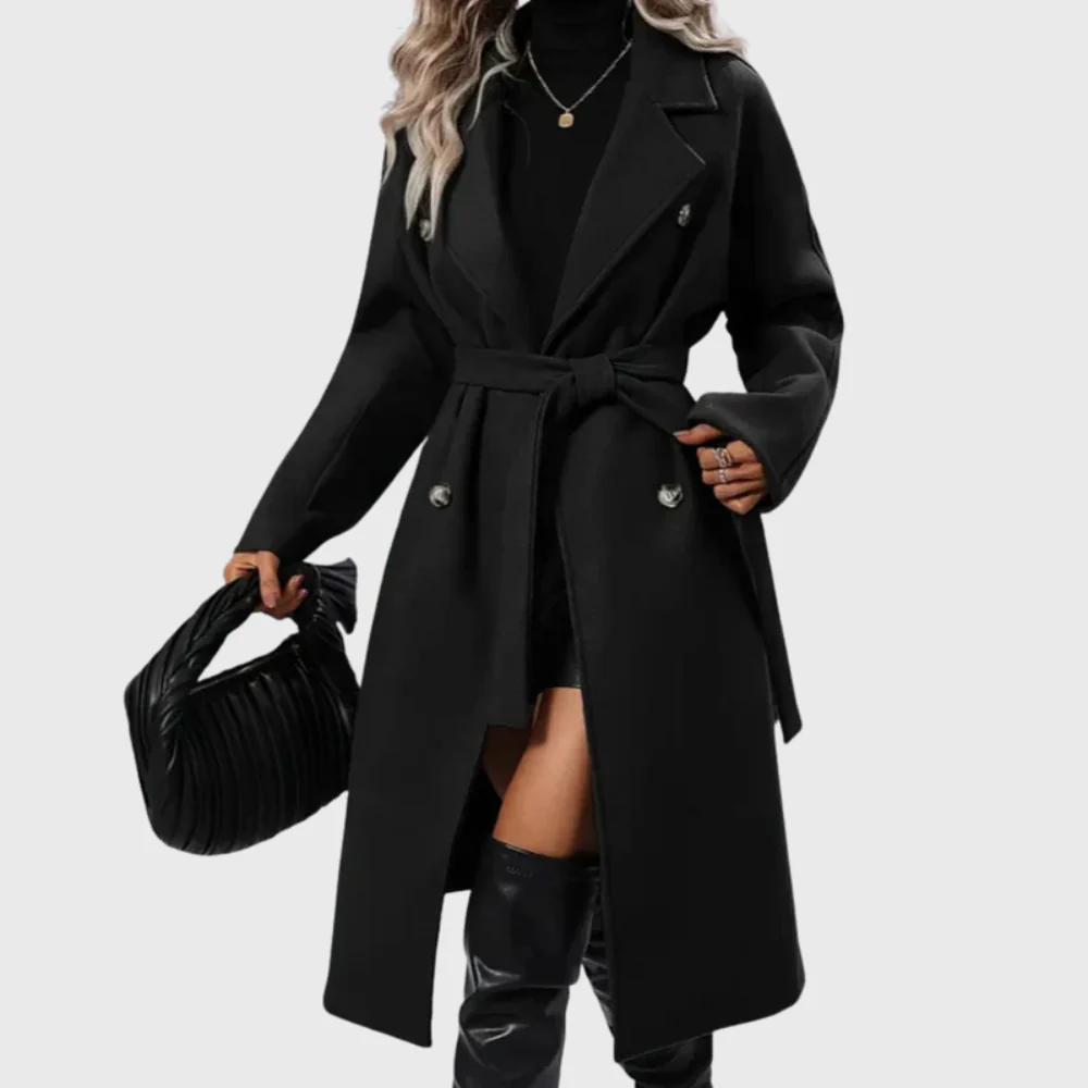 Women's Longline Winter Trench Coat — Belted Insulated Long-Sleeve Overcoat - Image 5