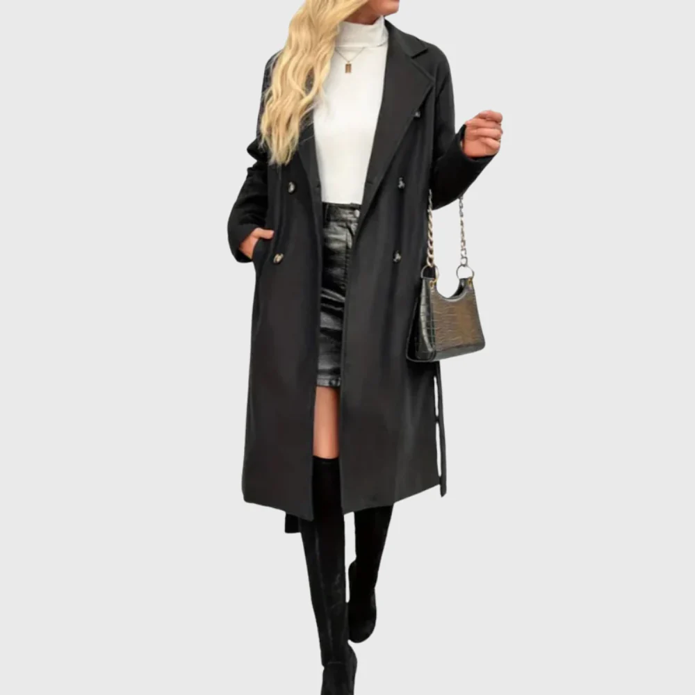 Women's Longline Winter Trench Coat — Belted Insulated Long-Sleeve Overcoat - Image 6