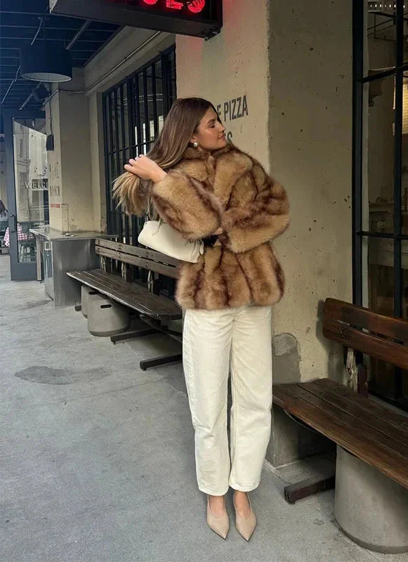 Women's Luxe Brown Faux Fur Oversized Coat - Image 5