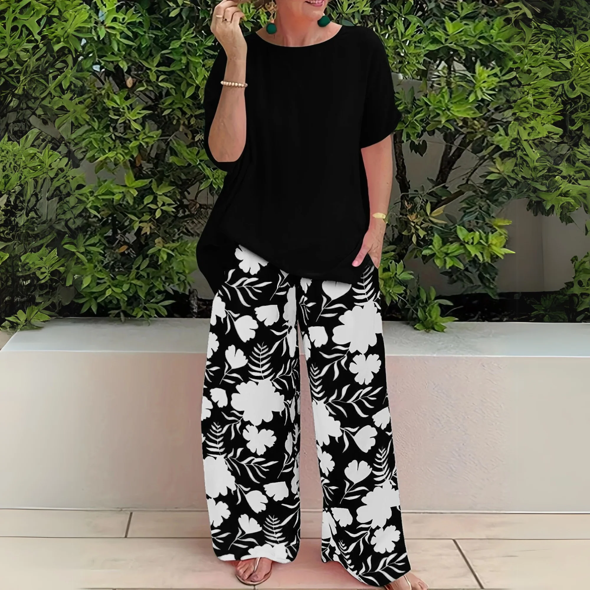 Women's Plus Size Long Sleeve Top and Trouser Two-Piece Set - Image 2
