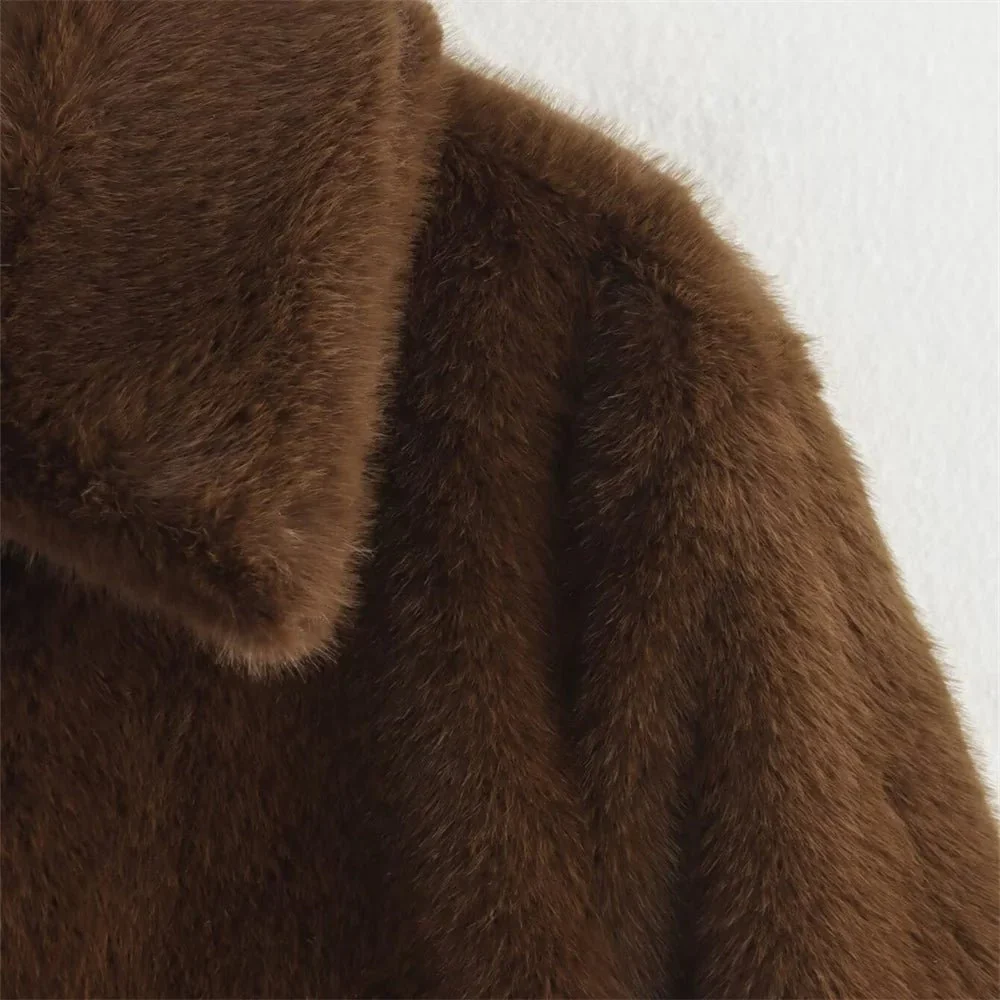 Women's Plush Brown Faux Fur Statement Jacket - Image 5