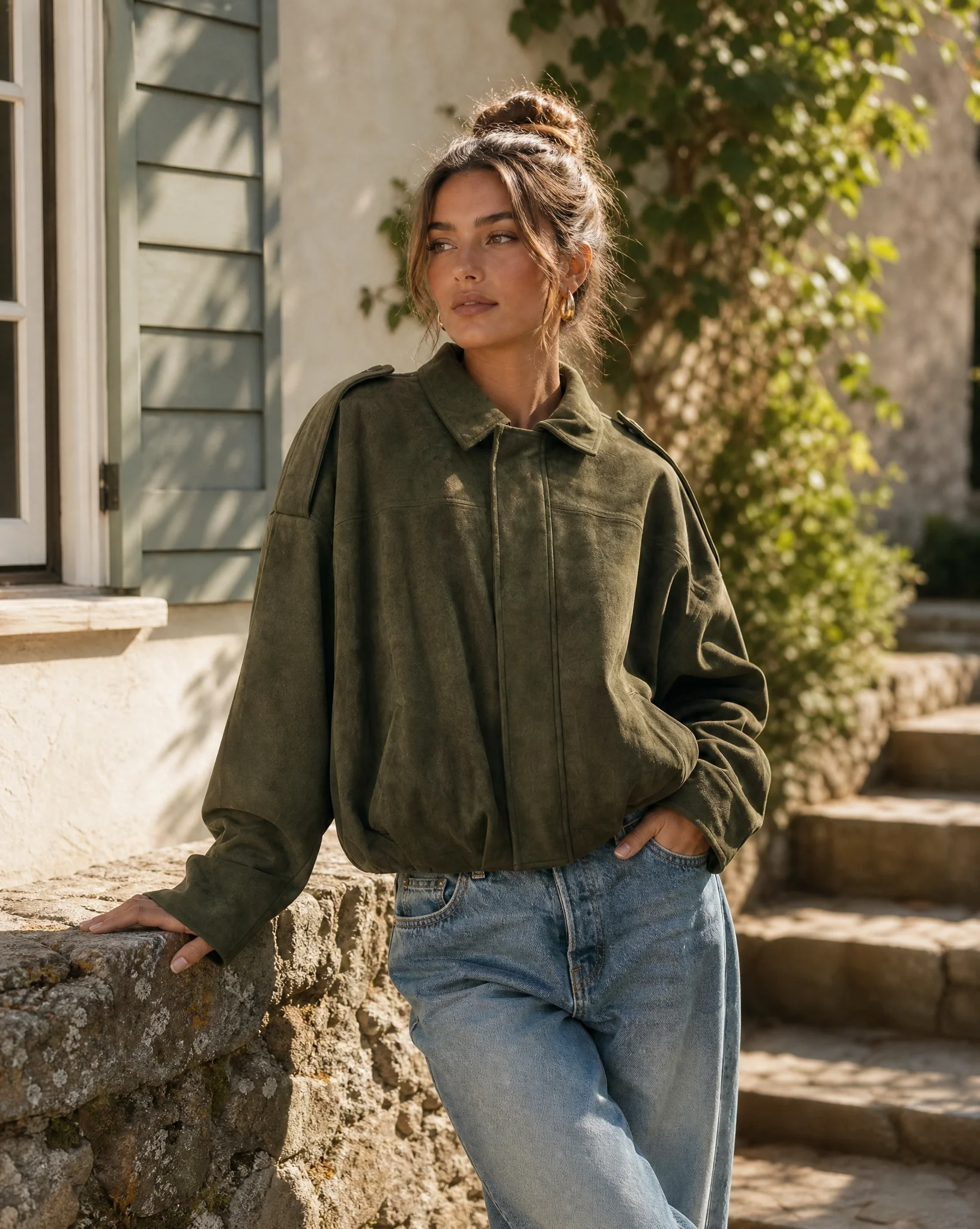 Women's Relaxed Boxy Faux Suede Jacket - Image 2