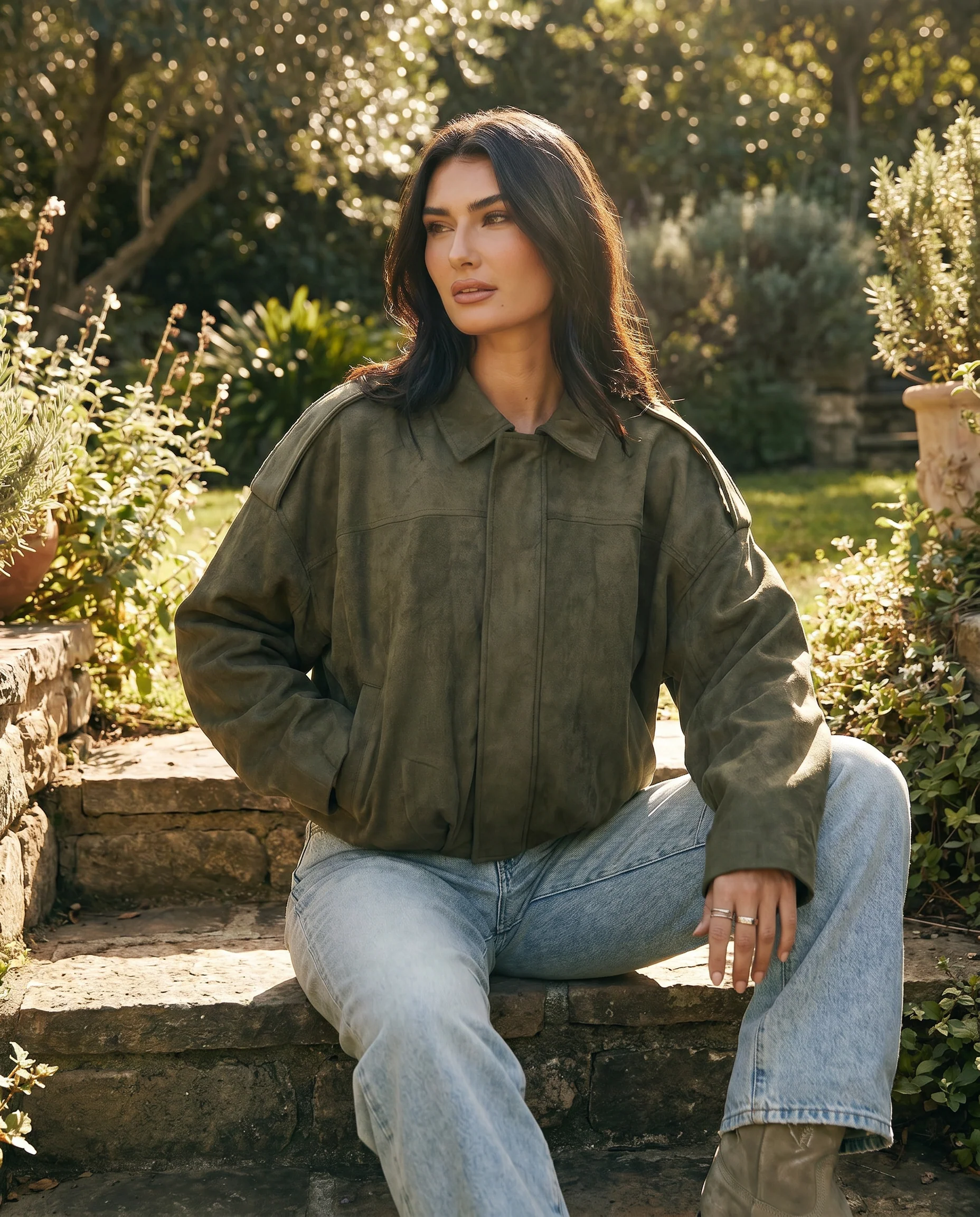 Women's Relaxed Boxy Faux Suede Jacket - Image 3