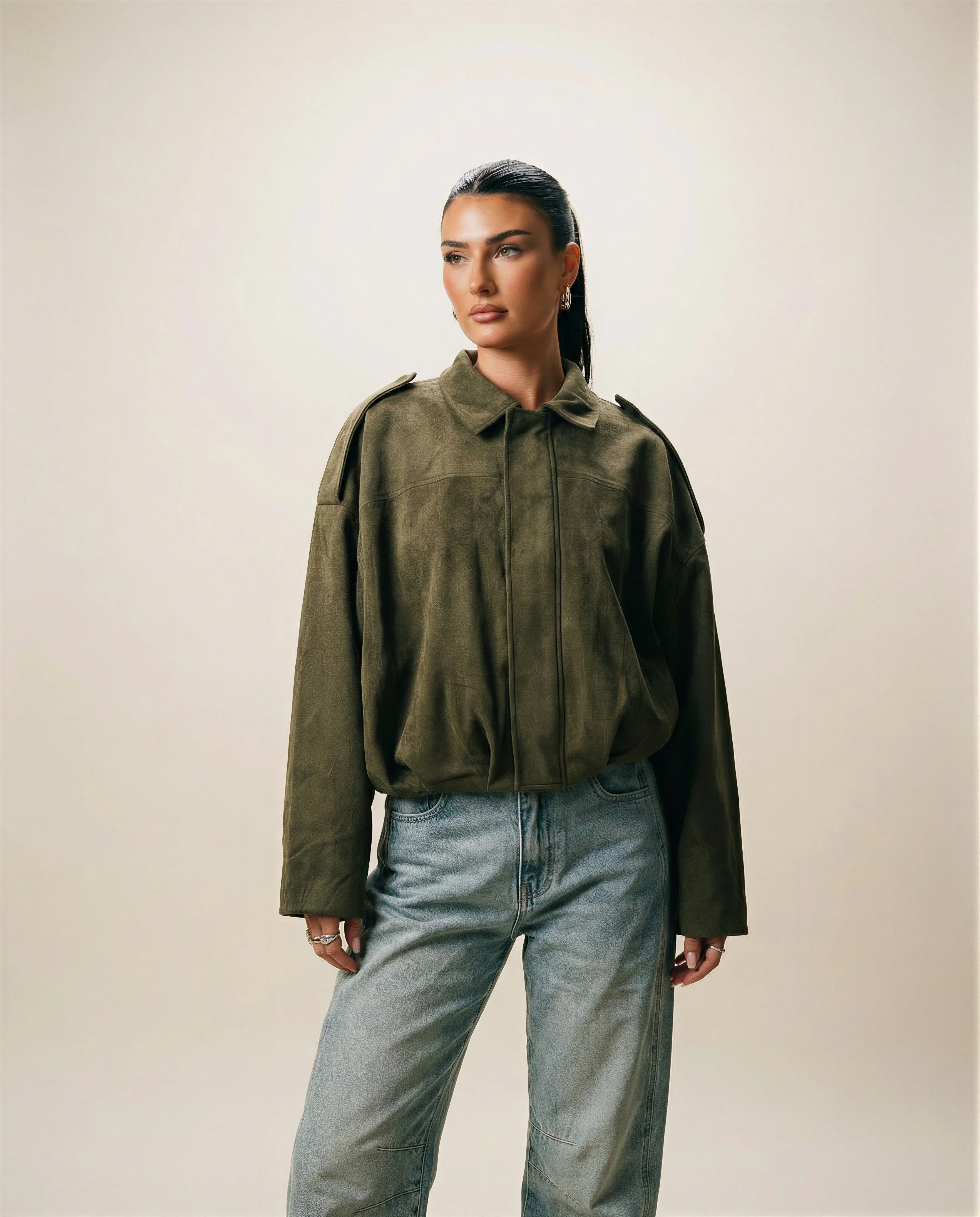 Women's Relaxed Boxy Faux Suede Jacket - Image 5