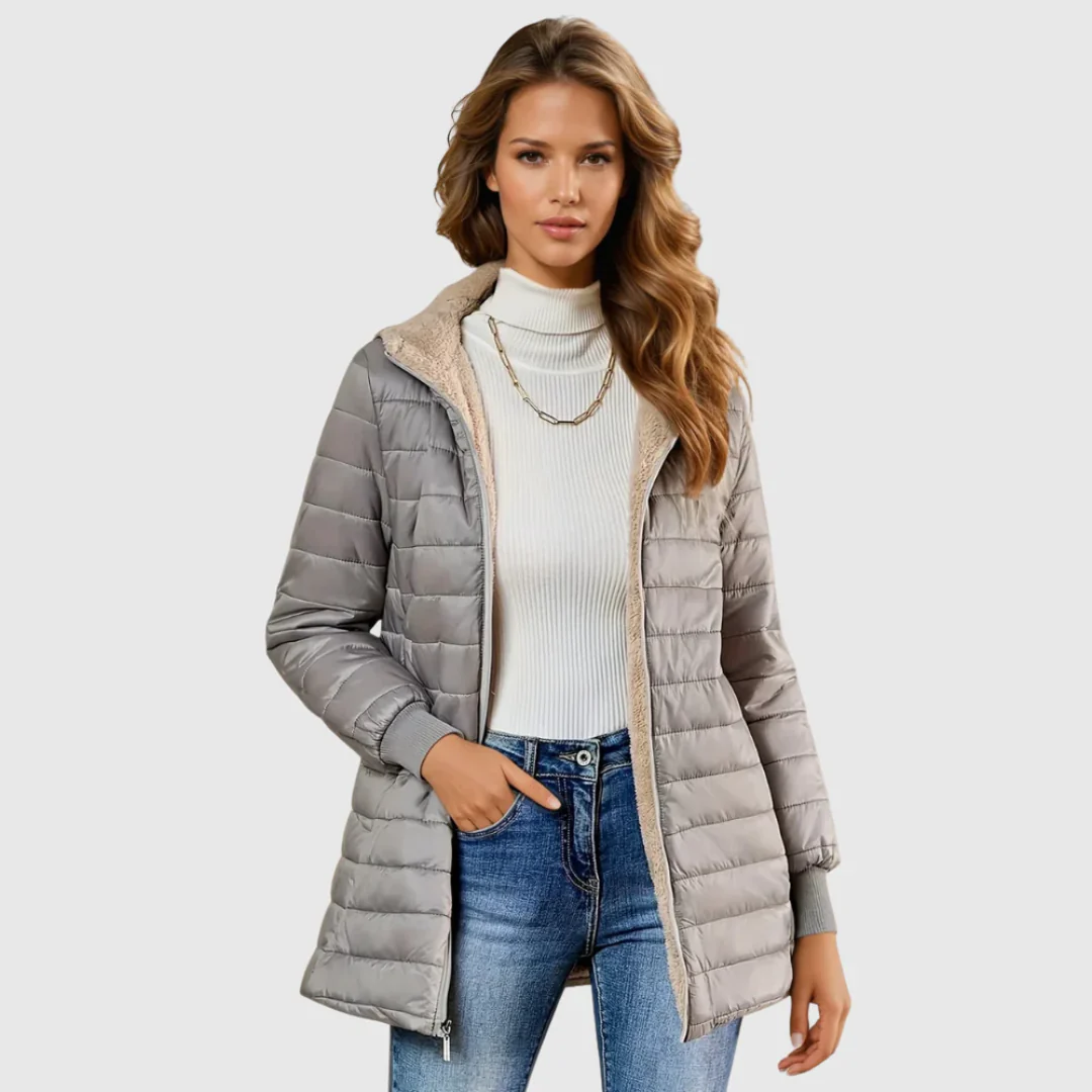 Women's Sherpa-Lined Winter Coat — Plush Long-Sleeve Insulated Hooded Overcoat
