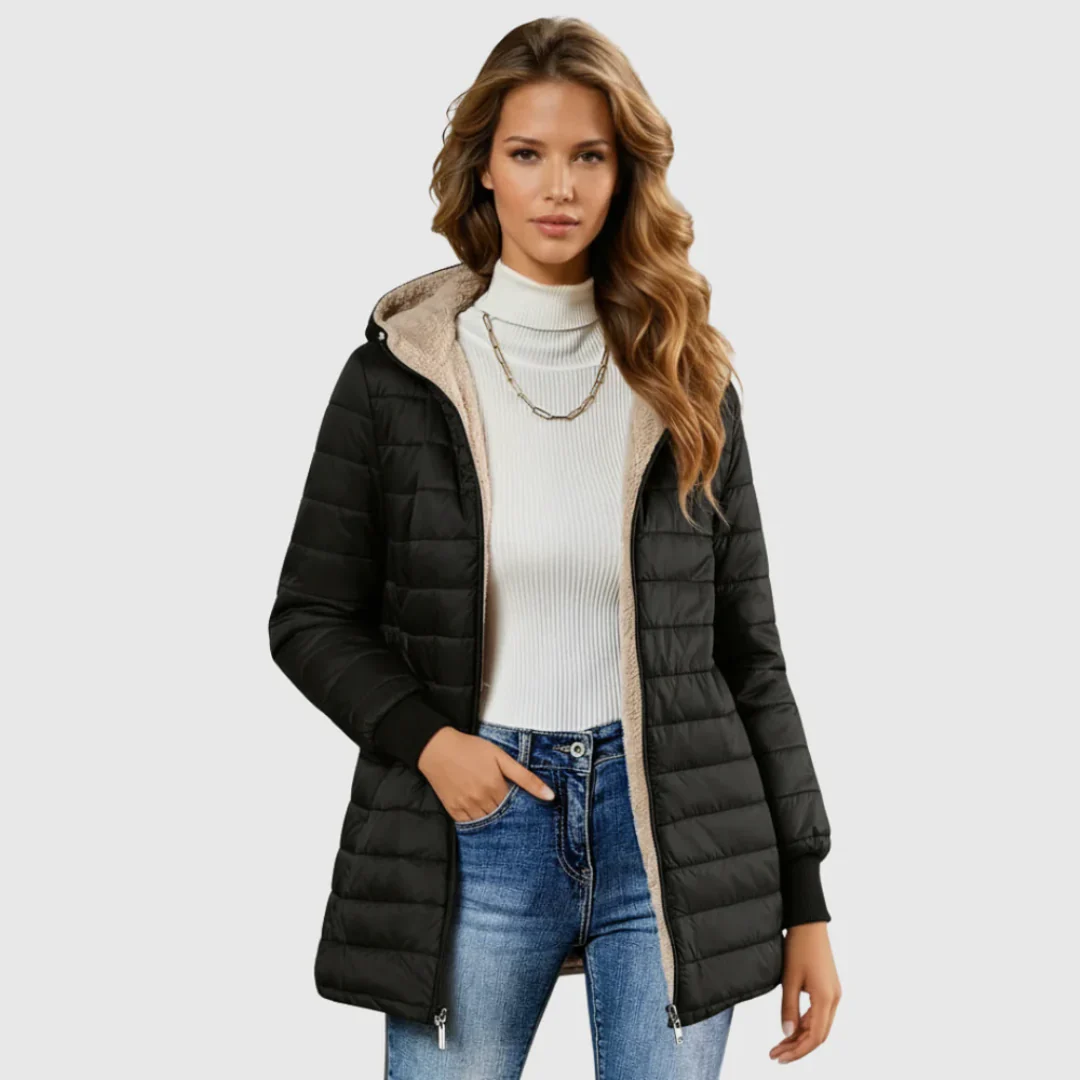 Women's Sherpa-Lined Winter Coat — Plush Long-Sleeve Insulated Hooded Overcoat - Image 2