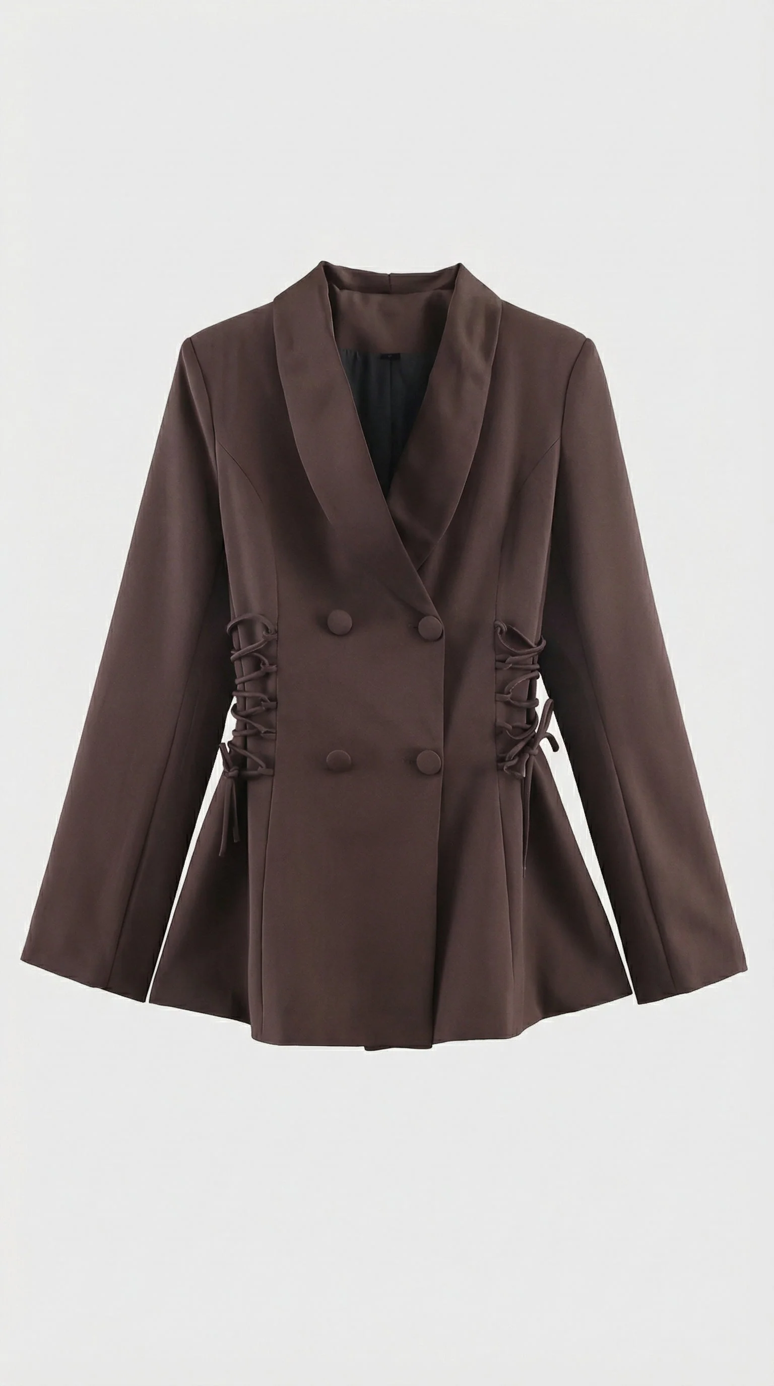 Women's Side Lace Up Tailored Brown Blazer - Image 3