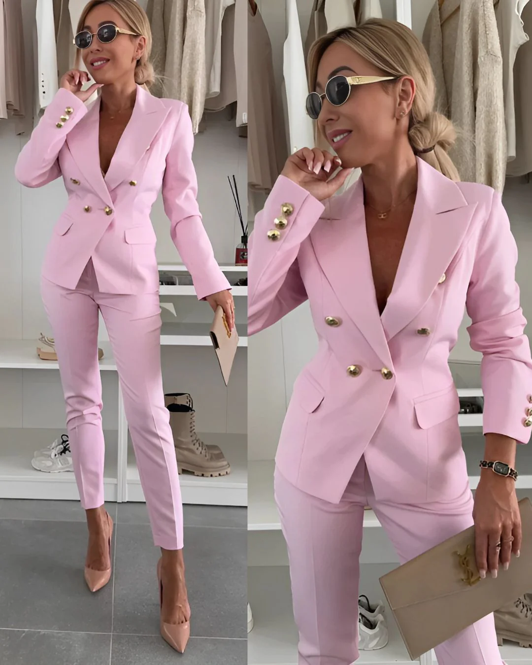 Sophisticated Double-Breasted Suit with Tailored Fit for Women - Image 4