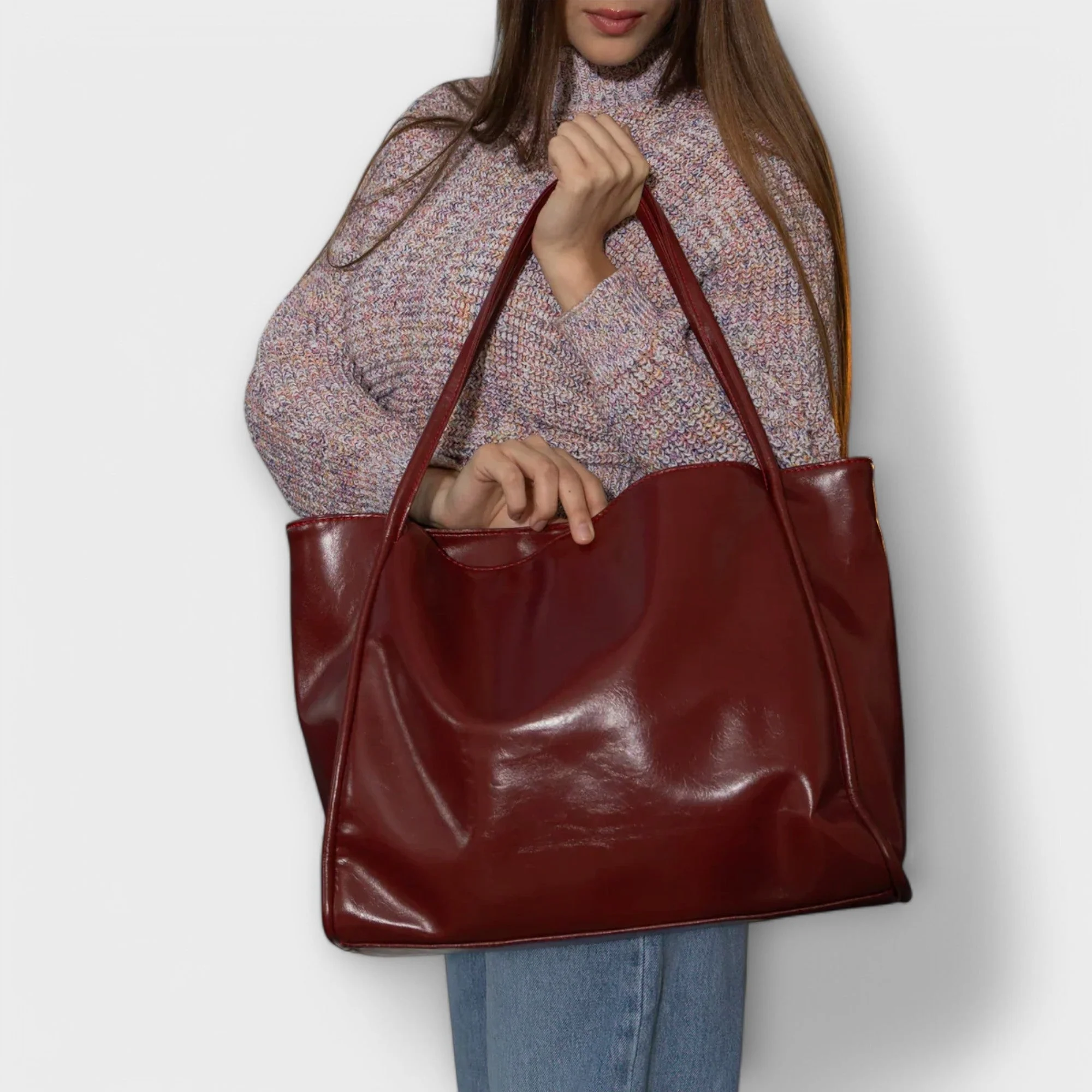 Women's Structured Handbag with Top Handle and Detachable Strap - Image 9