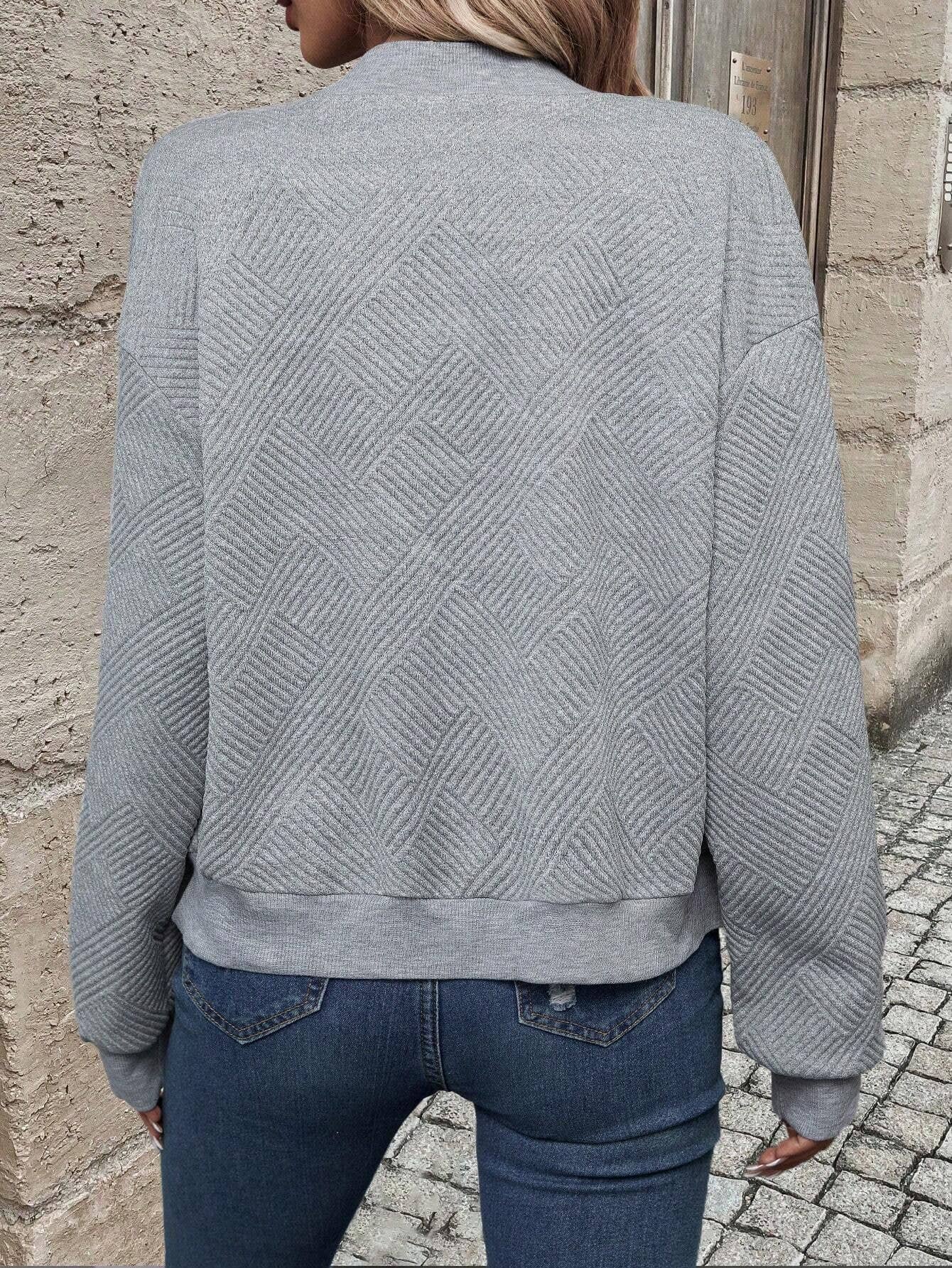 Women's Textured Zip Up Lightweight Bomber Jacket - Image 3