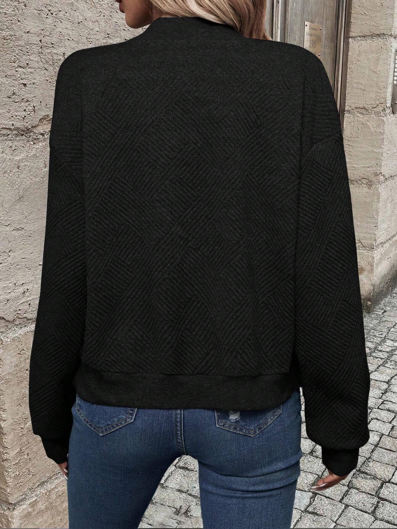 Women's Textured Zip Up Lightweight Bomber Jacket - Image 6