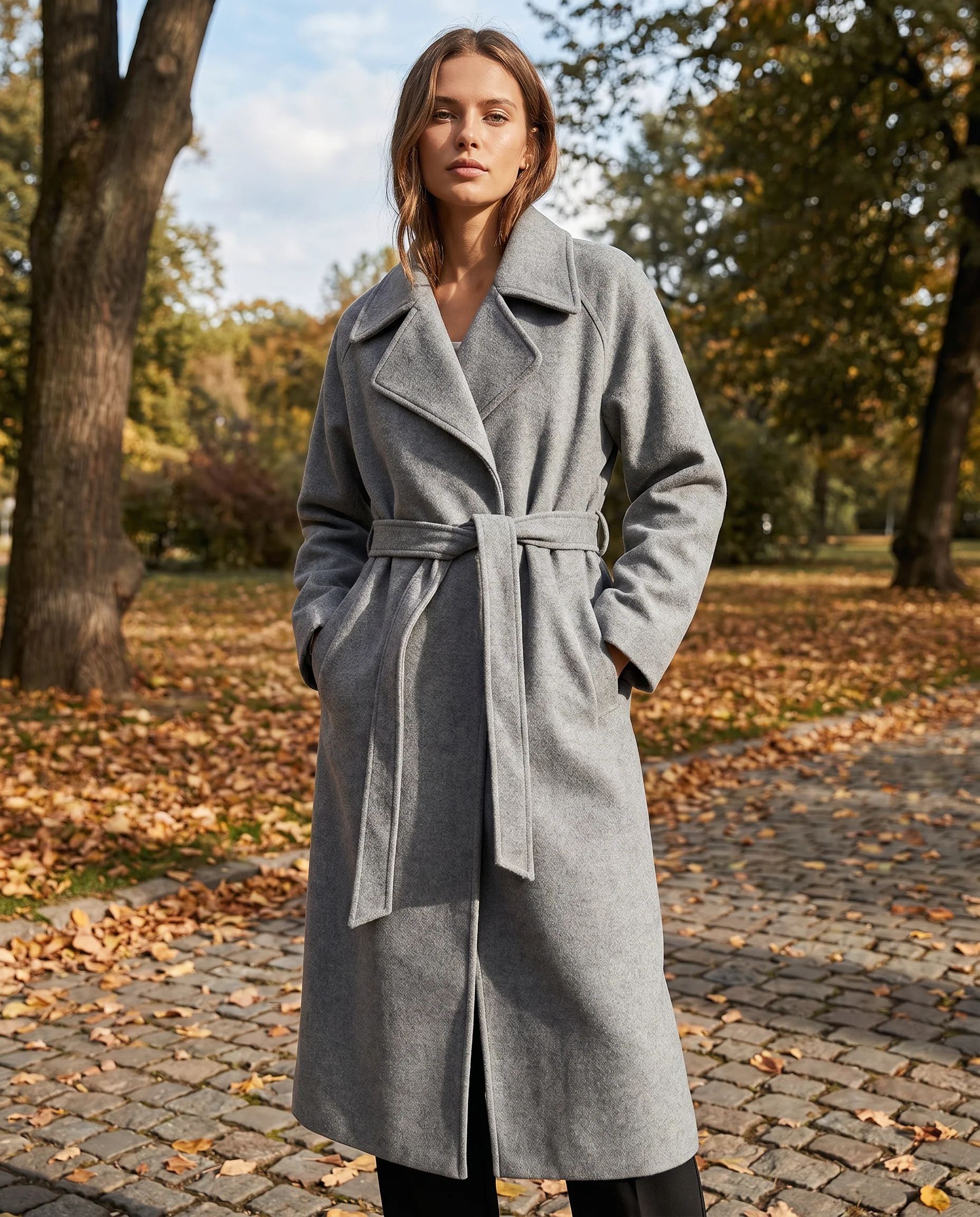 Women's Timeless Belted Overcoat — Long Wool-Blend Coat with Tie-Waist Belt - Image 2