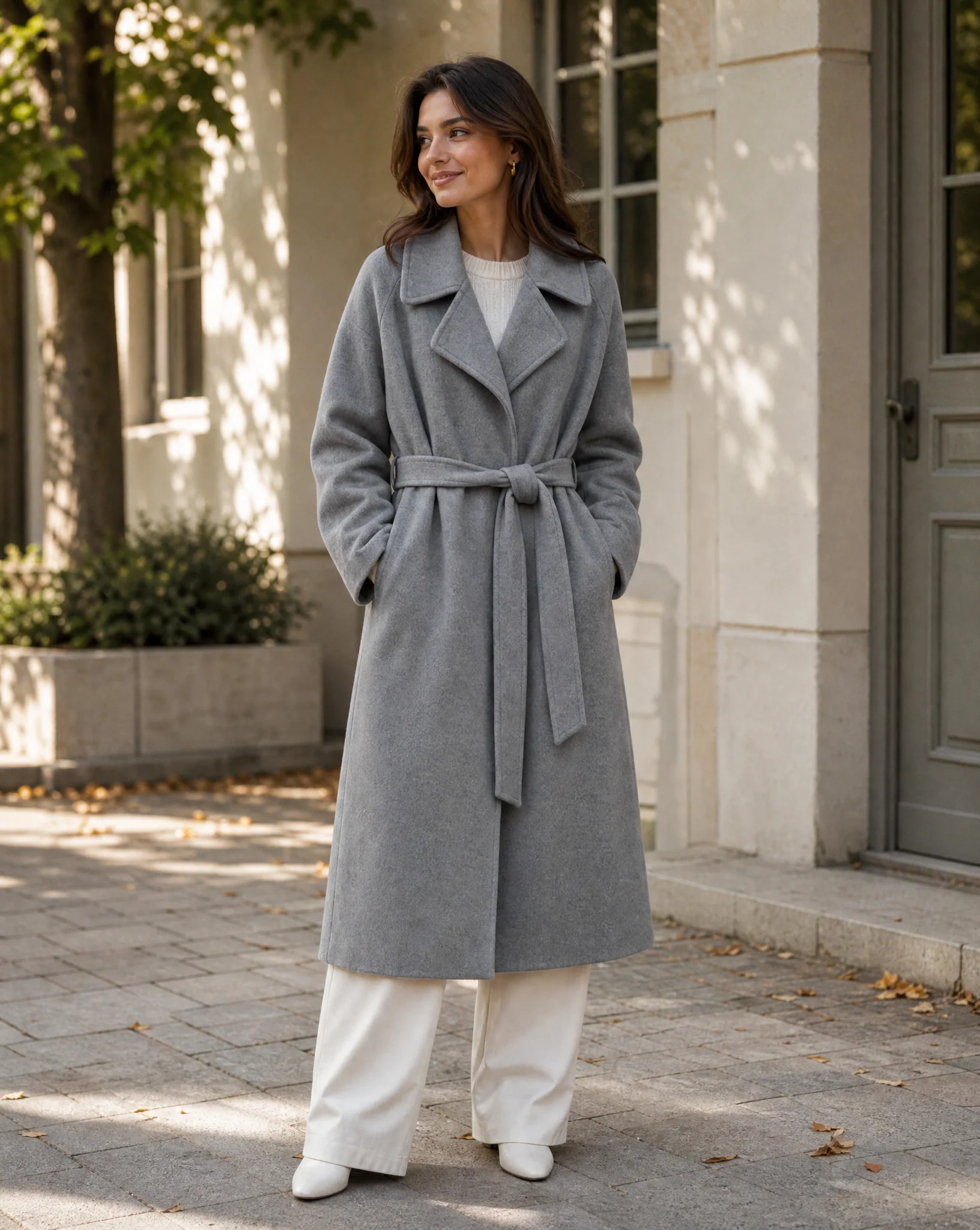 Women's Timeless Belted Overcoat — Long Wool-Blend Coat with Tie-Waist Belt - Image 3