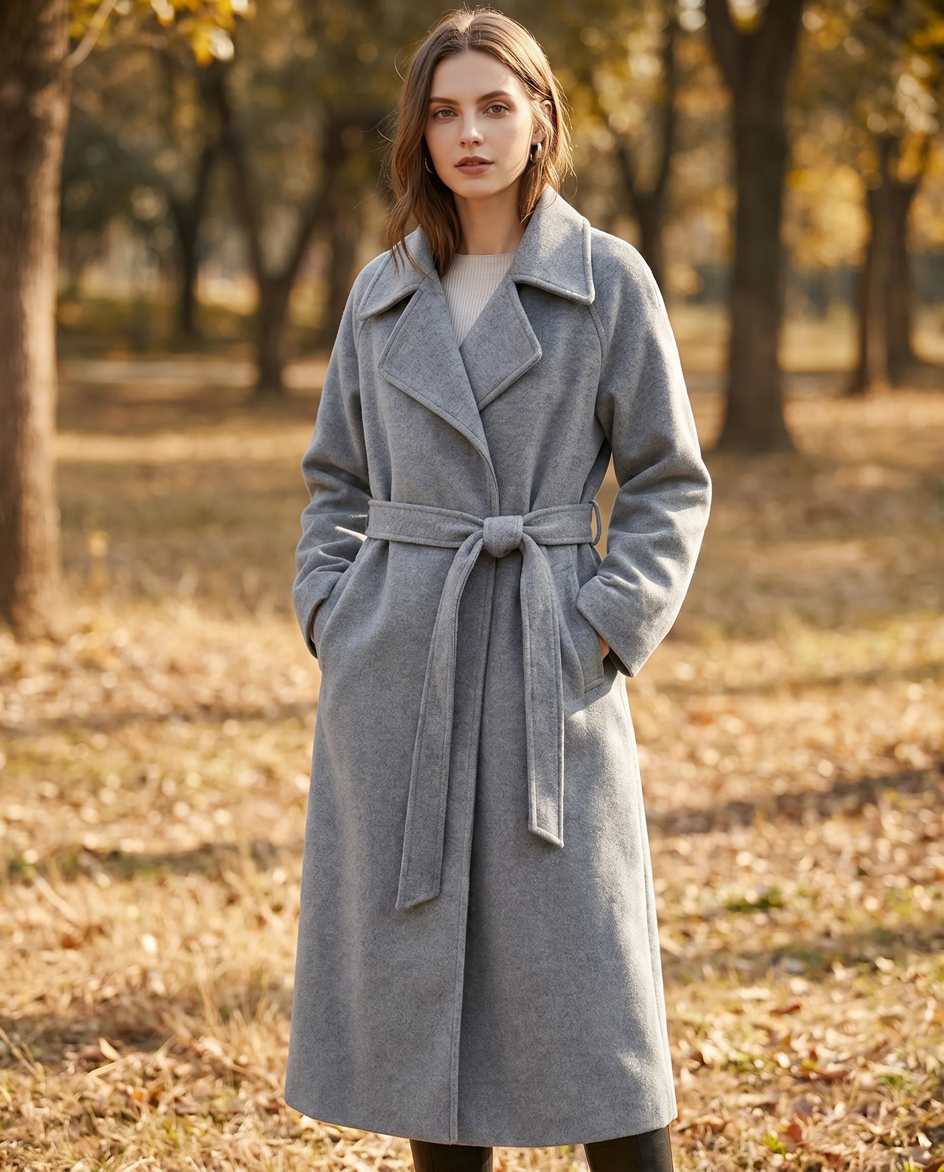 Women's Timeless Belted Overcoat — Long Wool-Blend Coat with Tie-Waist Belt - Image 4